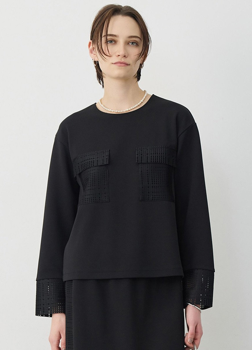 空蕾絲圓領長袖棉衫